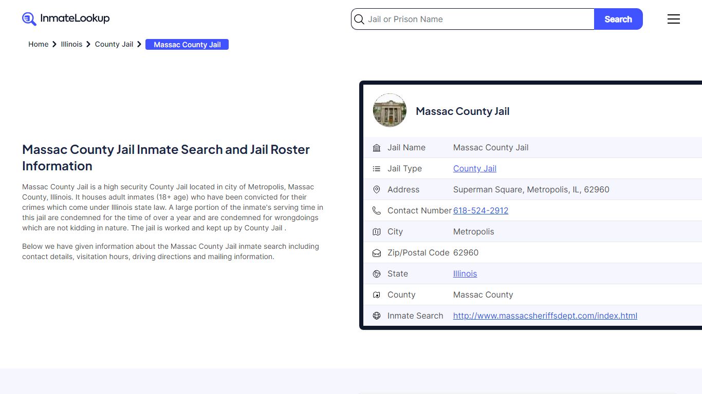 Massac County Jail Inmate Search - Metropolis Illinois - Inmate Lookup